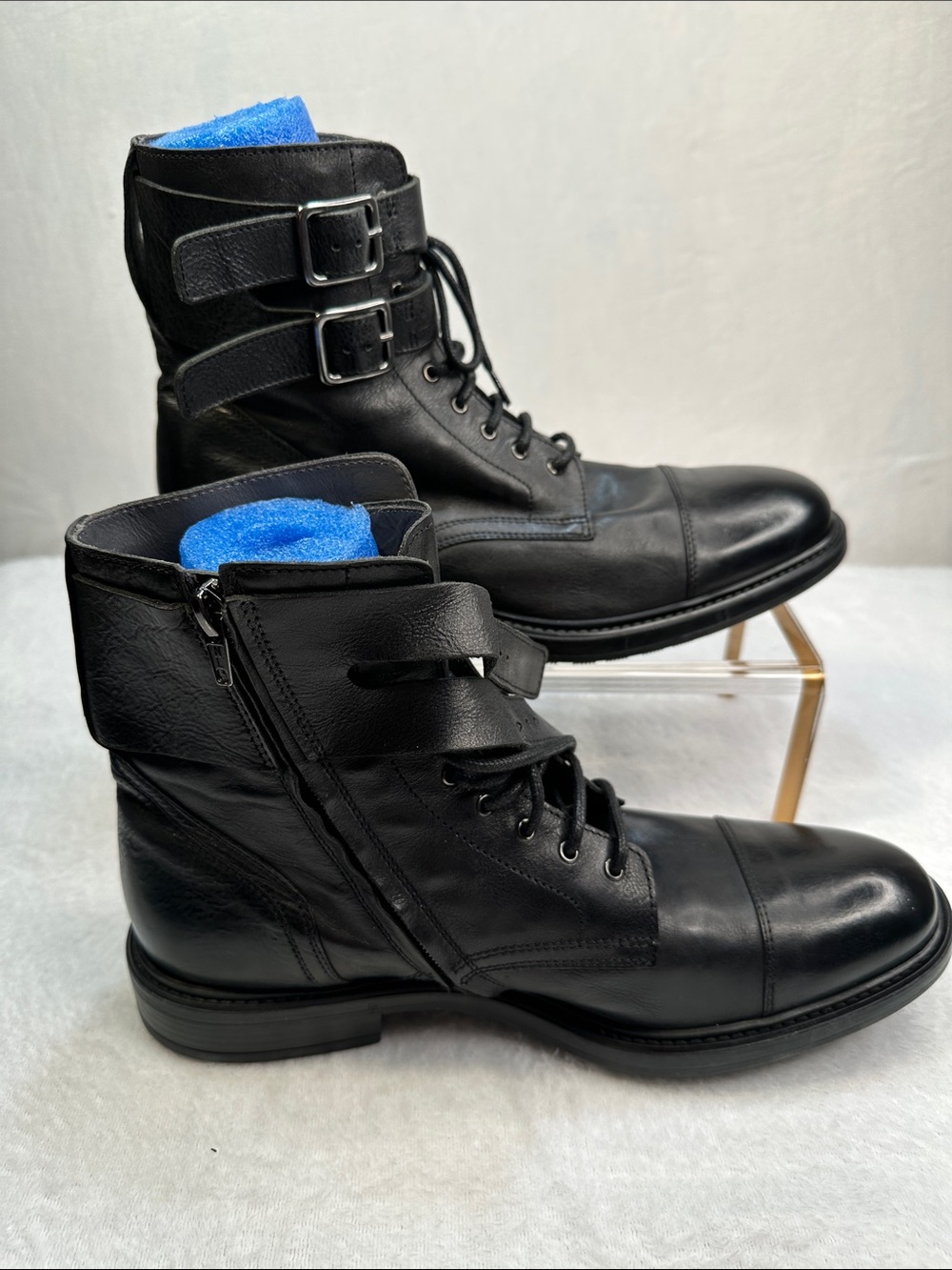 NEW To Boot New York Tempo Cap Toe Boots 9.5 Black Leather Side Zip Military